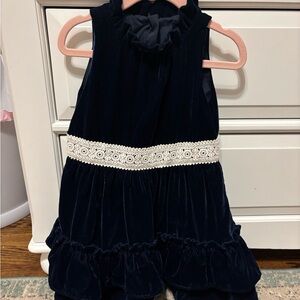 Janie and Jack Navy Blue Velvet Dress with White Lace